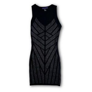 F21 Y2K black grey silver geometric bodycon cocktail dress